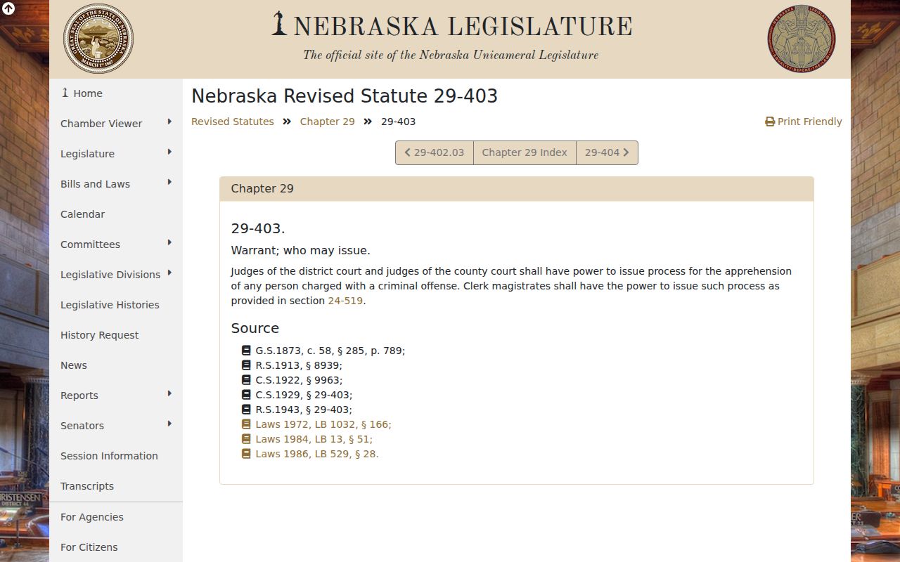 Hitchcock County arrest warrant records process statute