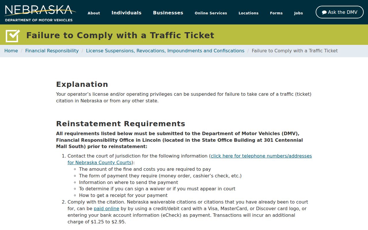 Hitchcock County traffic warrant records DMV compliance page