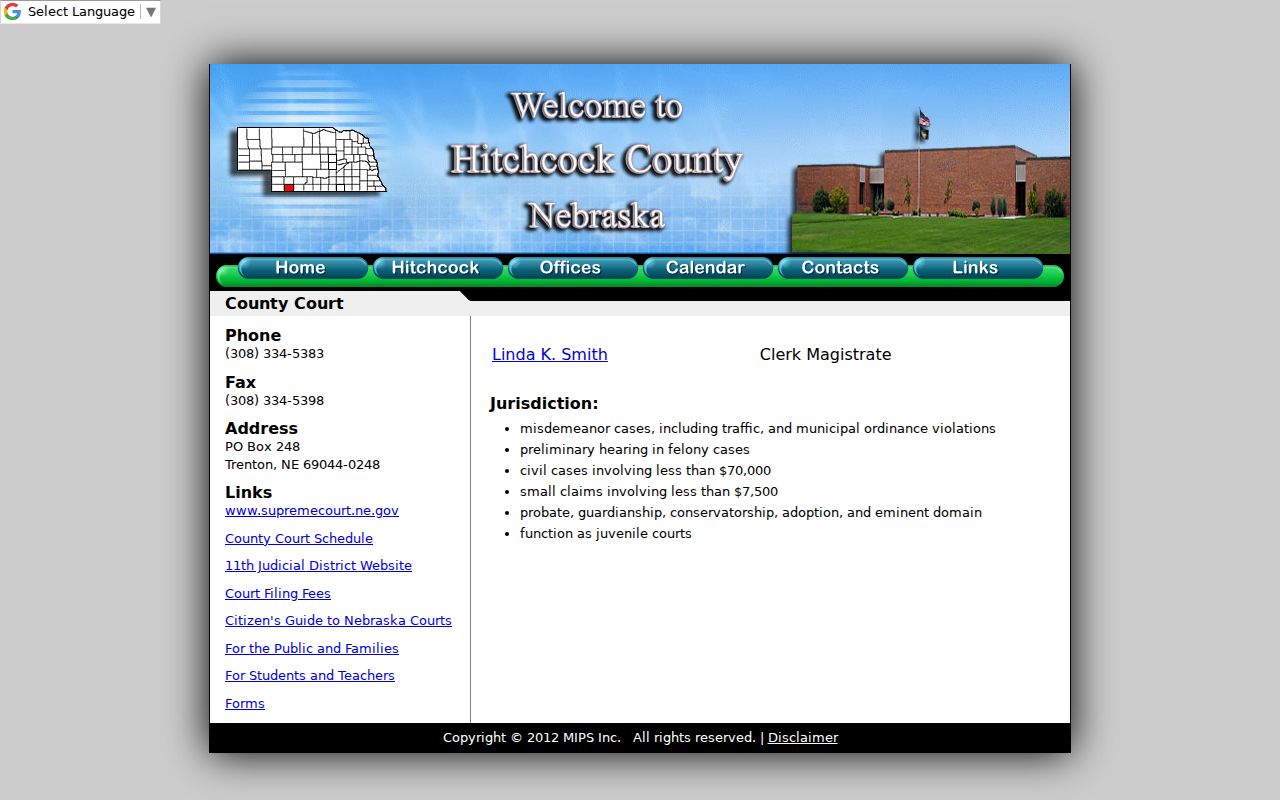 Hitchcock County warrant records County Court information