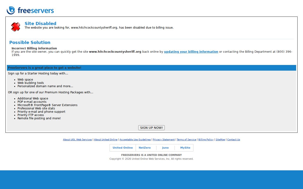 Hitchcock County warrant records disabled sheriff website notice