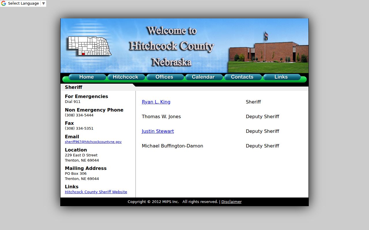 Hitchcock County warrant records sheriff contact page